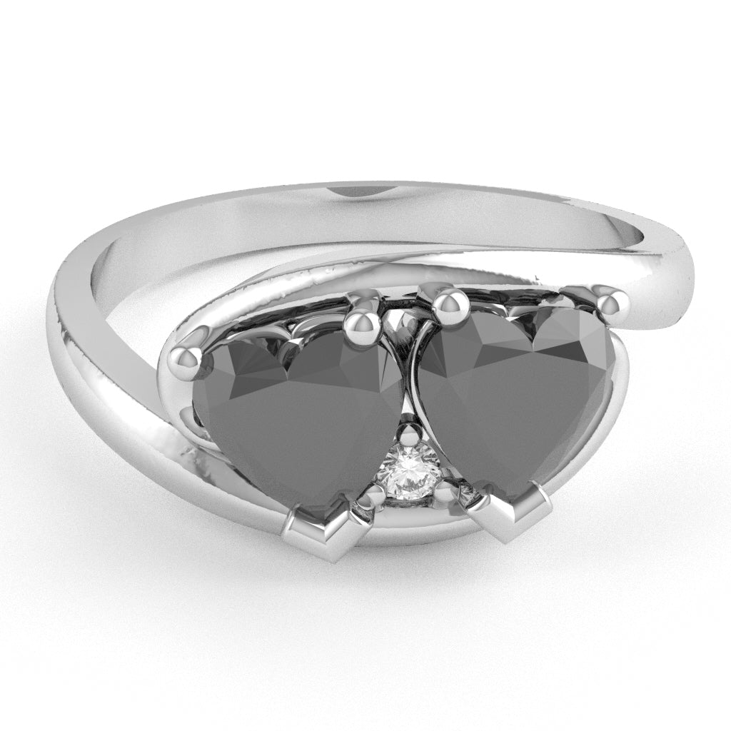 2 Hearts In Love Black Onyx Diamond Promise Ring In 10k White Gold