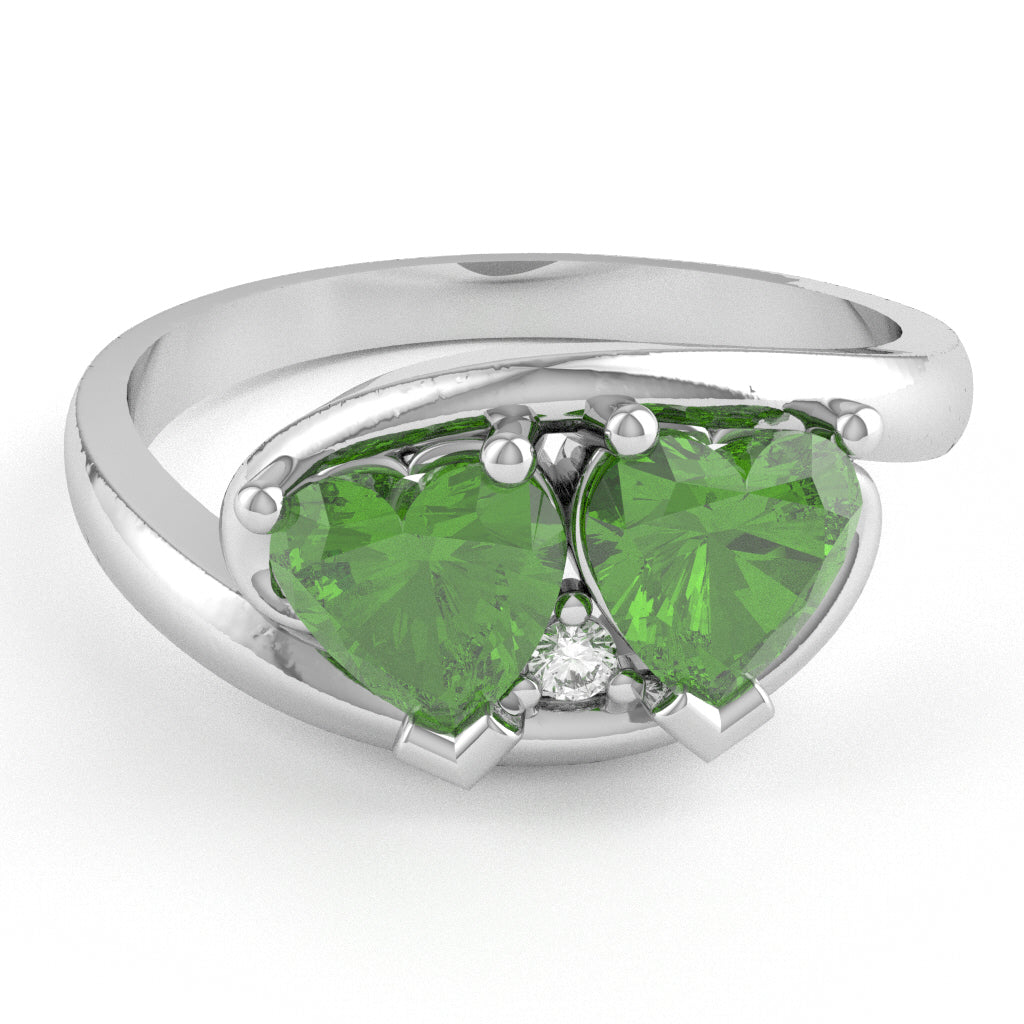 2 Hearts In Love Peridot Diamond Promise Ring In 10k White Gold
