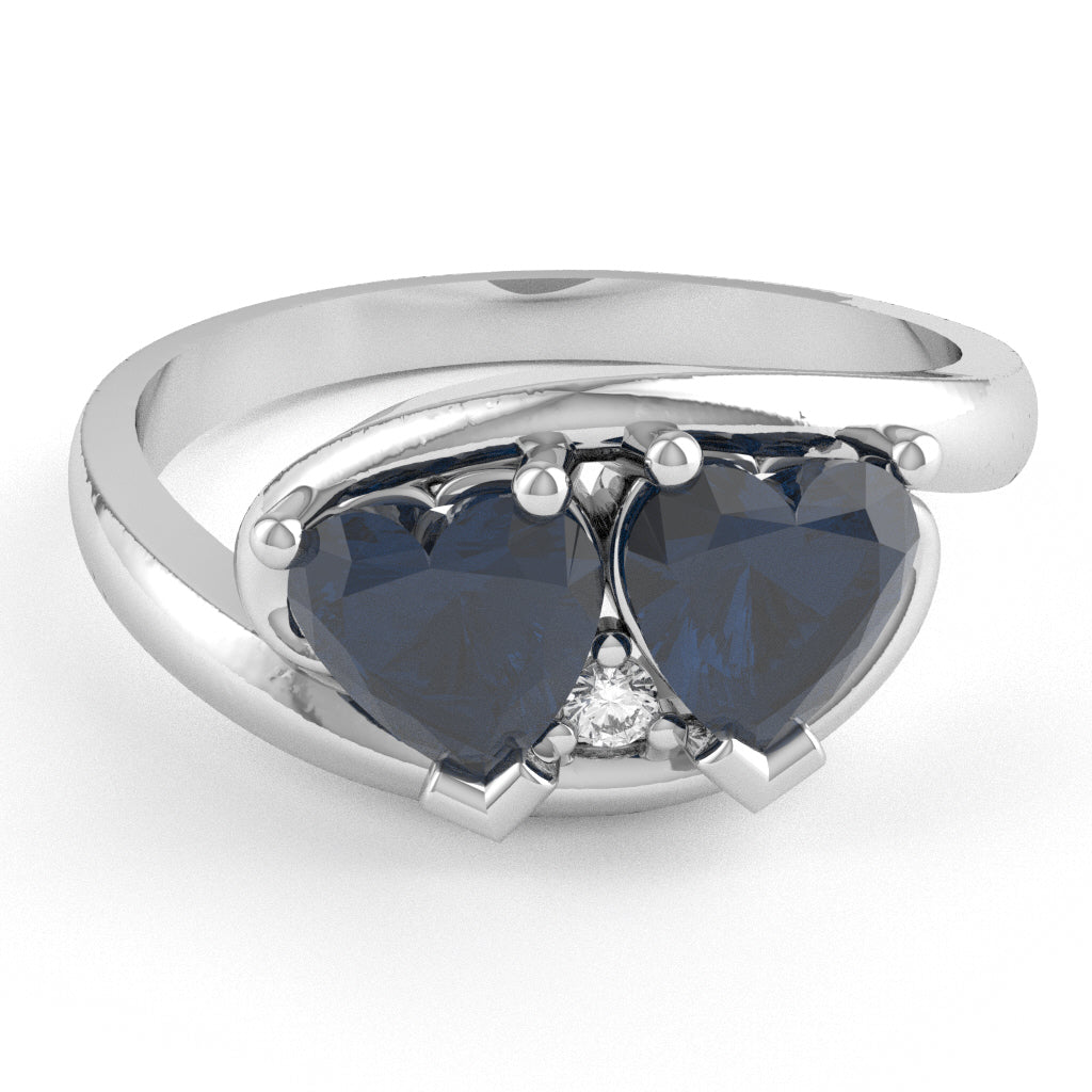 2 Hearts In Love Sapphire Diamond Promise Ring In 10k White Gold