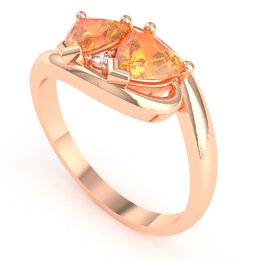 2 Hearts In Love Citrine Diamond Promise Ring In 10k Rose Gold