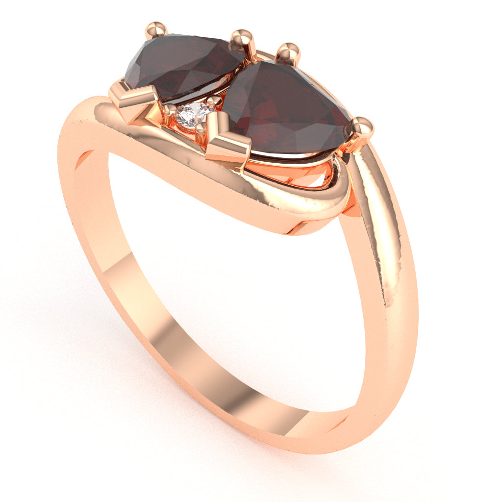 2 Hearts In Love Garnet Diamond Promise Ring In 10k Rose Gold
