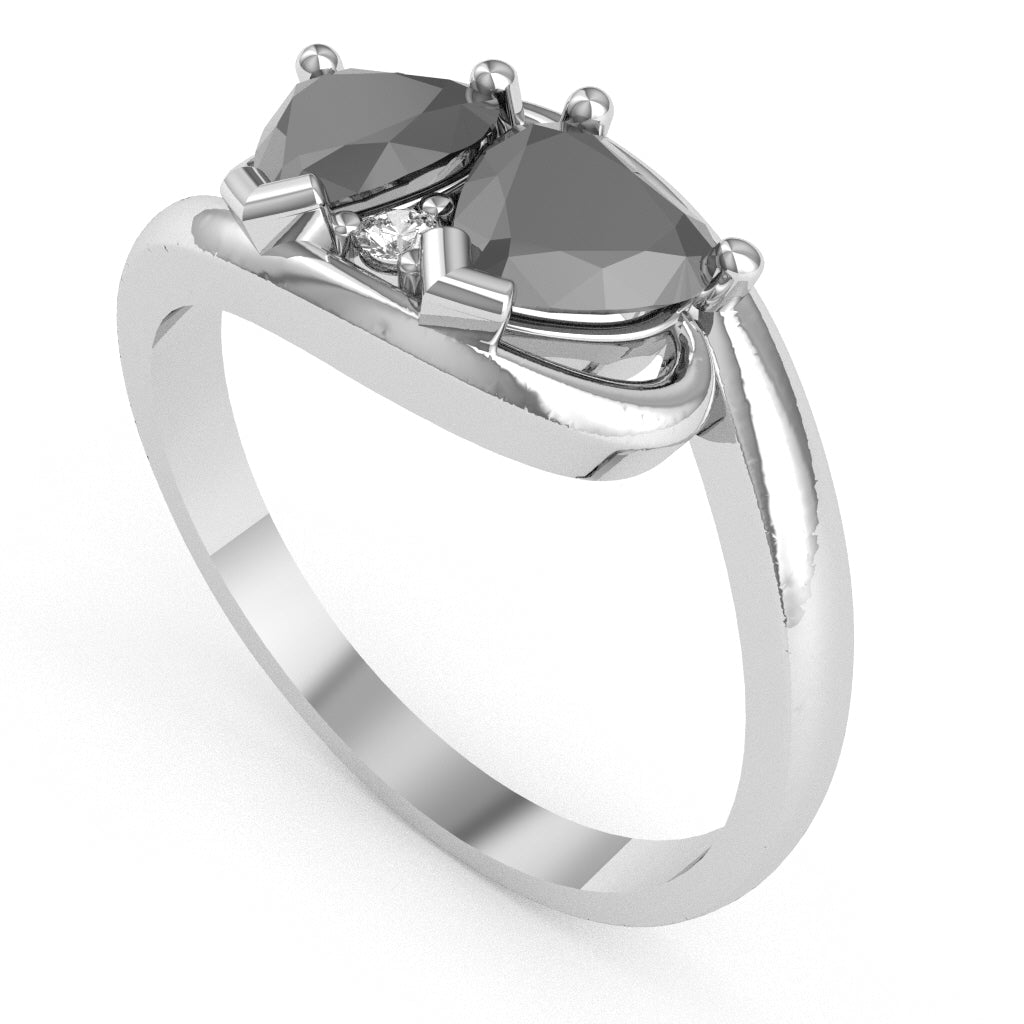 2 Hearts In Love Black Onyx Diamond Promise Ring In 10k White Gold