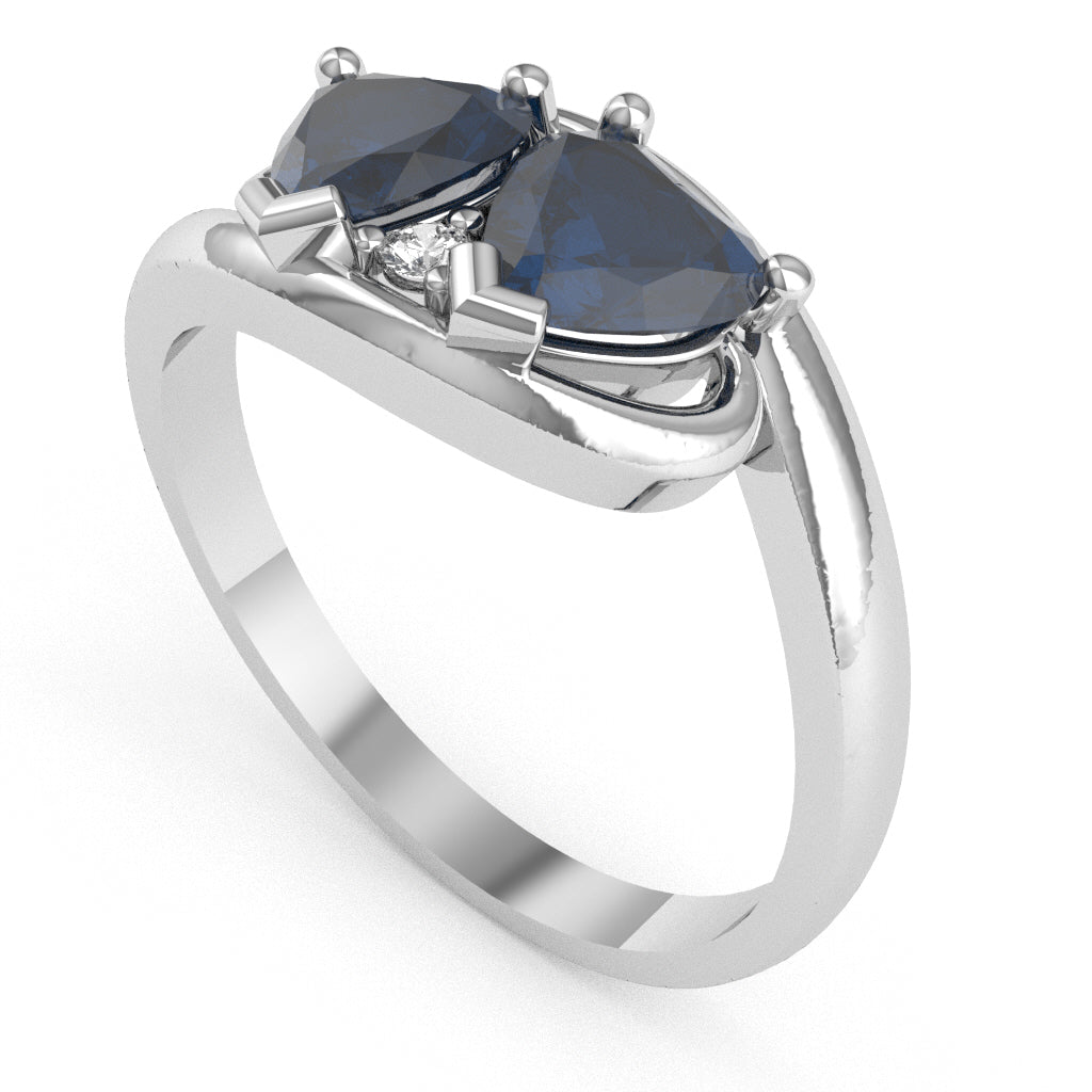 2 Hearts In Love Sapphire Diamond Promise Ring In 10k White Gold
