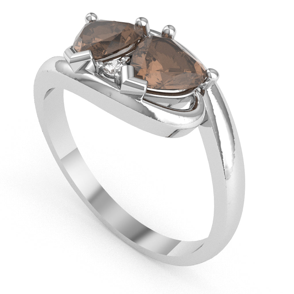 2 Hearts In Love Smoky Quartz Diamond Promise Ring In 10k White Gold