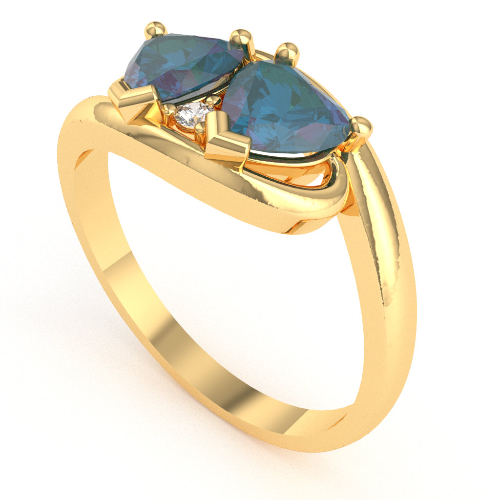 2 Hearts In Love Lab-Created Alexandrite Diamond Promise Ring In 10k Yellow Gold