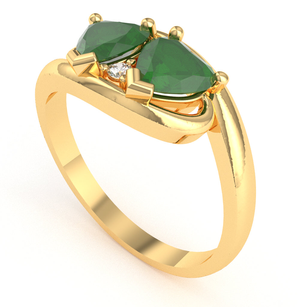 2 Hearts In Love Emerald Diamond Promise Ring In 10k Yellow Gold