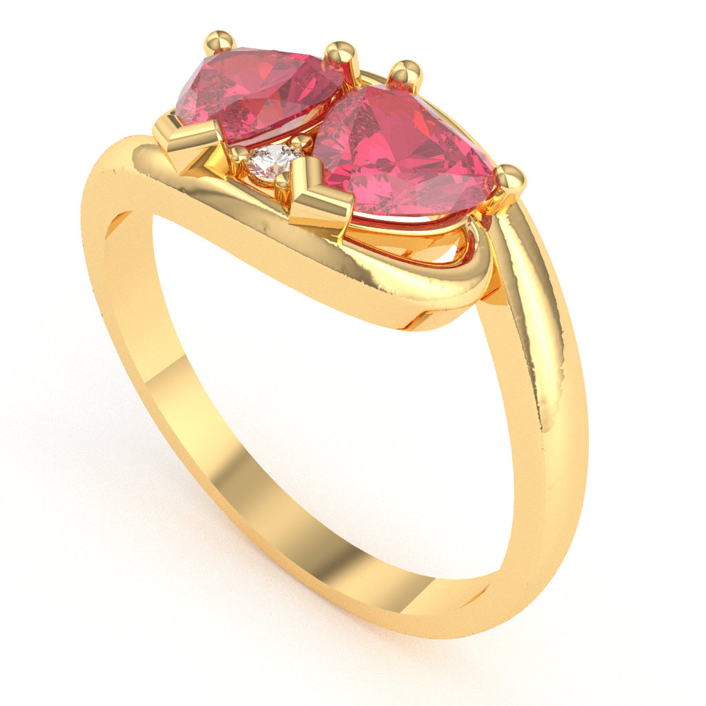 2 Hearts In Love Pink Tourmaline Diamond Promise Ring In 10k Yellow Gold