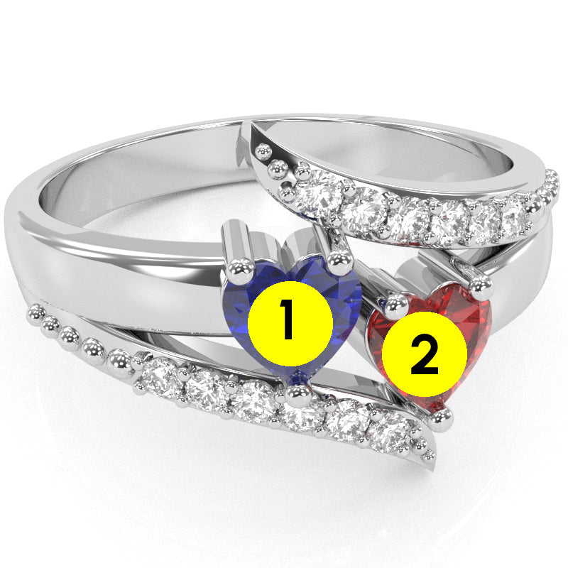 Double Heart Gemstone Diamond Promise Ring In 14k White Gold