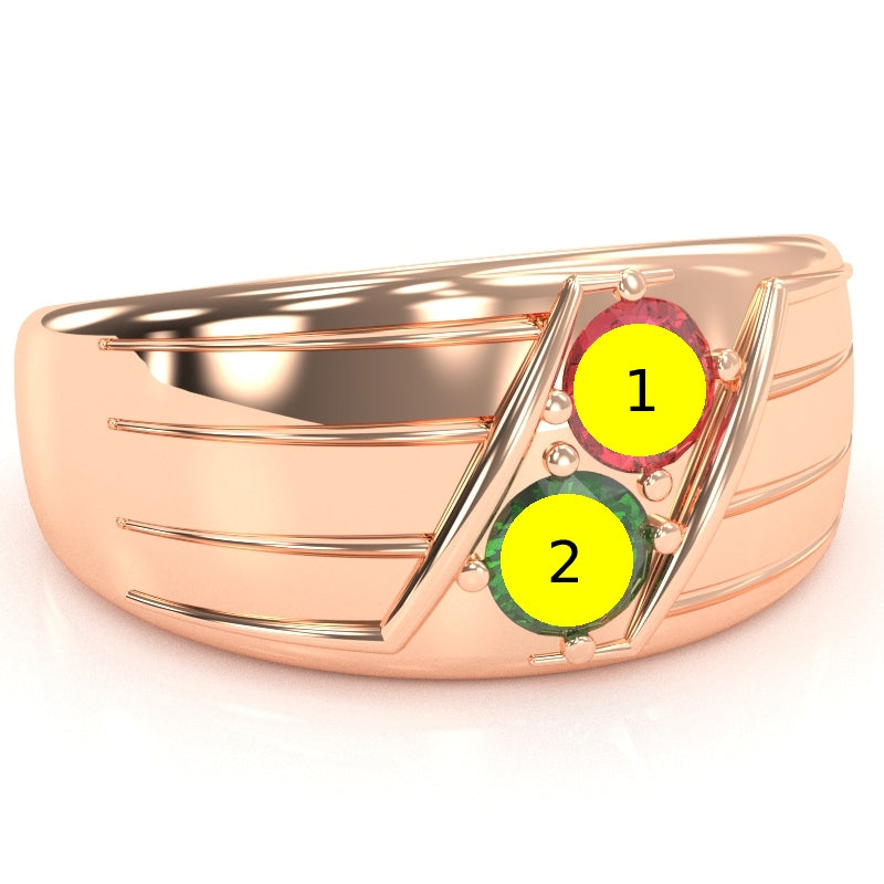 Men's Two Gemstone Birthstone Designer Ring In 14k Rose Gold