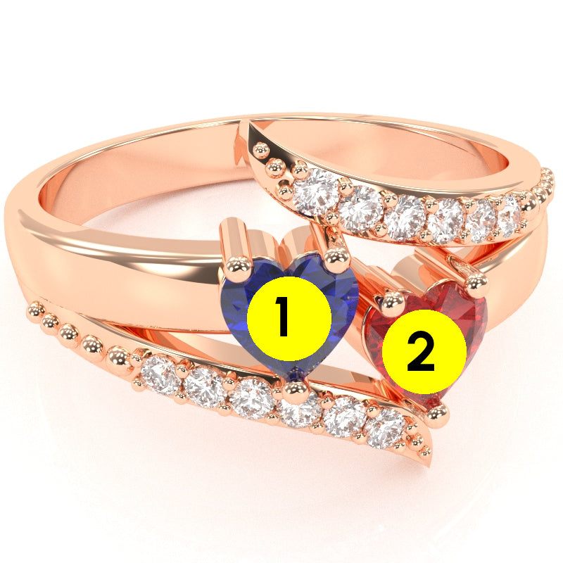 Double Heart Gemstone Diamond Promise Ring In 14k Rose Gold