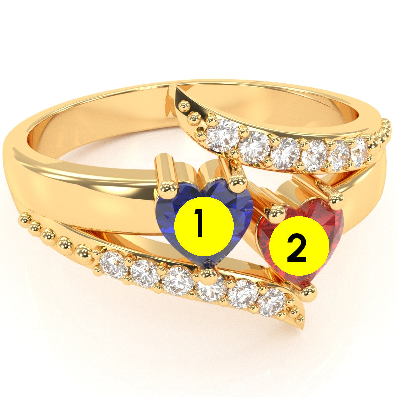 Double Heart Gemstone Diamond Promise Ring In 14k Yellow Gold